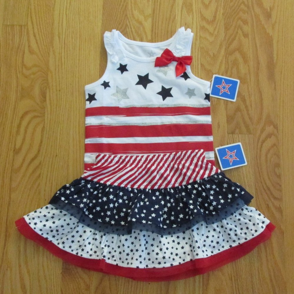 AMERICANA GIRL'S SIZE 3 T SKORTS & TANK RED, WHITE BLUE JERSEY TULLE TUTU NWT